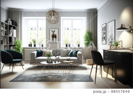 Modern comfortable living room interior design 98457649