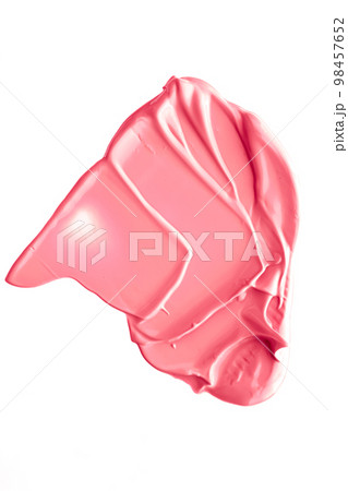 Pastel coral beauty swatch, skincare and makeup cosmetic product sample texture isolated on white background, make-up smudge, cream cosmetics smear or paint brush stroke closeup 98457652