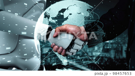 Futuristic robot artificial intelligence huminoid AI data analytic technology 98457653