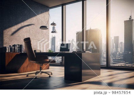 Workspace desk for executive leader in luxury interior of room in city apartment 98457654