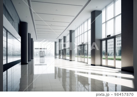 Empty entrance hall of modern public station or large convention center lobby 98457870