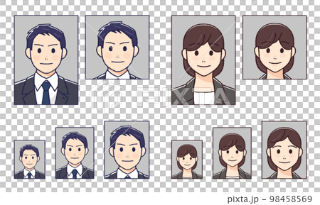 Illustration set of various ID photos (women and men in suits) 98458569