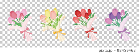 Illustration set of color variations of tulips and hazel grass bouquets 98459468