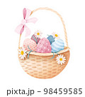 Watercolor easter basket with easter eggs 98459585