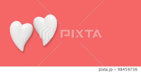 Two white hearts on a red background. Simple concept for Valentine's day holiday 98459736