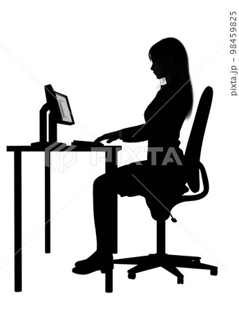 良い姿勢 パソコンをする時の正しい姿勢での椅子の座り方のイラスト 98459825