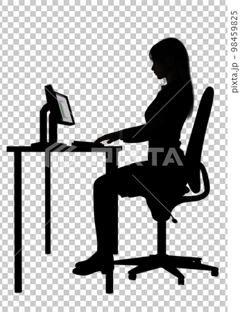 良い姿勢 パソコンをする時の正しい姿勢での椅子の座り方のイラスト 98459825