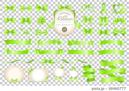 クラシックなリボンのあしらいとフレームのベクターイラストセット 黄緑　 98460777