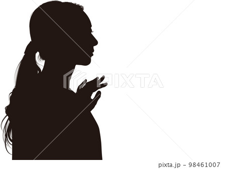 窓辺で外を眺める女性のシルエットのイラスト素材 [98461007] - PIXTA