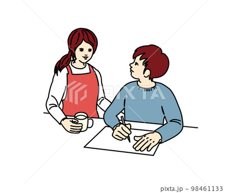 受験勉強 人物 上半身 受験生 自宅学習 青 ピンク 休憩 受験勉強 人物 上半身 受験生 自宅学習 青 ピンク 休憩 98461133