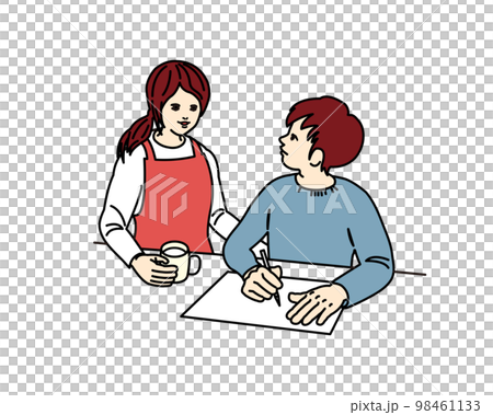 受験勉強 人物 上半身 受験生 自宅学習 青 ピンク 休憩 受験勉強 人物 上半身 受験生 自宅学習 青 ピンク 休憩 98461133