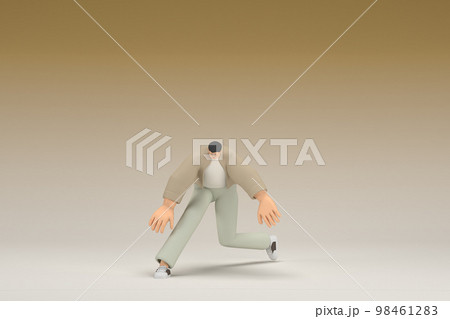 A man with glasses wearing brown cloth.  He is doing exercise.  3d rendering of cartoon character in acting. 98461283