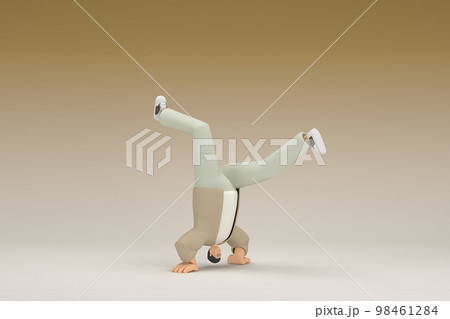 A man with glasses wearing brown cloth.  He is doing exercise.  3d rendering of cartoon character in acting. 98461284