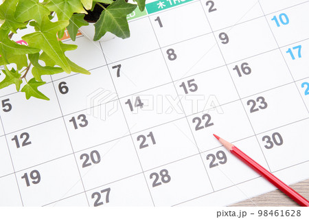 カレンダーと赤鉛筆 カレンダーと赤鉛筆 98461628
