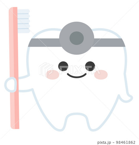 歯ブラシをもったかわいい歯のイラスト 98461862