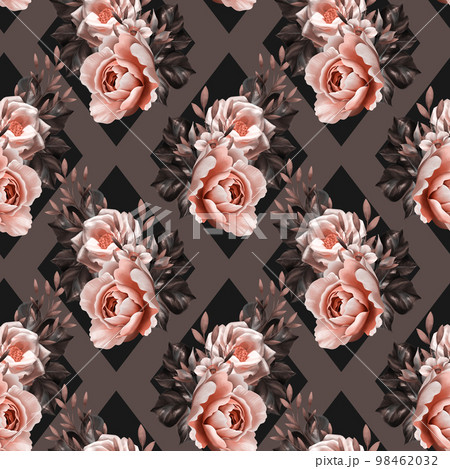 Seamless pattern with rose flowers. Dark floral background for wallpaper or fabric. Seamless pattern with rose flowers. Dark floral background for wallpaper or fabric. 98462032