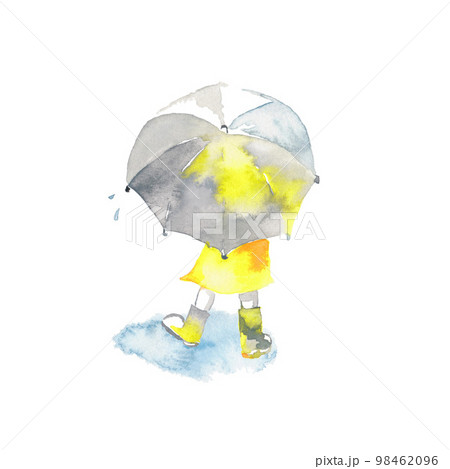 傘をさした女の子と水たまり 98462096