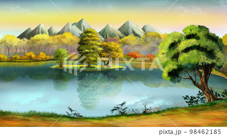 Lake in the mountains illustration 98462185
