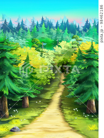 Forest path on a summer day illustration 98462186