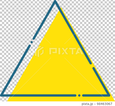 Simple blue line and yellow triangle illustration drawn with dashed lines Simple blue line and yellow triangle illustration drawn with dashed lines 98463067