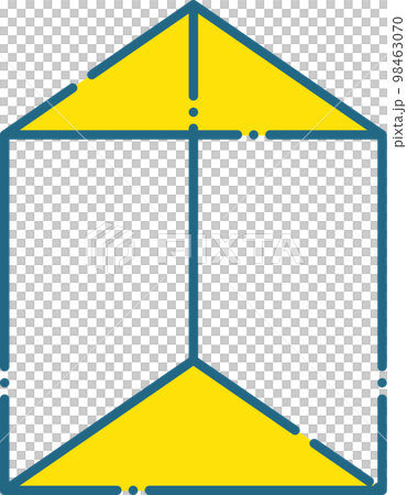 Simple blue line and yellow triangular prism illustration drawn with dashed lines Simple blue line and yellow triangular prism illustration drawn with dashed lines 98463070