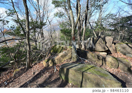 播磨　楯岩城の曲輪と石垣　本丸からの眺望 98463110