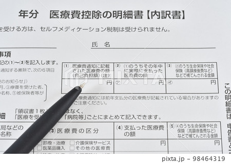 医療費控除の明細書とボールペン 医療費控除の明細書とボールペン 98464319