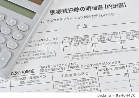 医療費控除の明細書と電卓 98464470