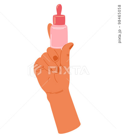 Women's hands holding cream. Cosmetic product. Washing milk, body and face cream. Facial massage. Daily skin care routine and hygiene concept. Vector illustration 98465058