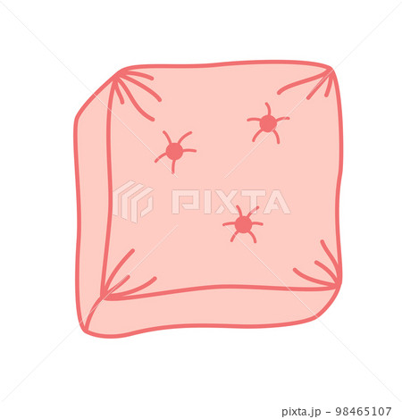 Pillow. Trendy bed pillow in boho style with abstract geometric patterns. Modern design of home cushion for home interior. Hand drawn illustration isolated on the white background 98465107