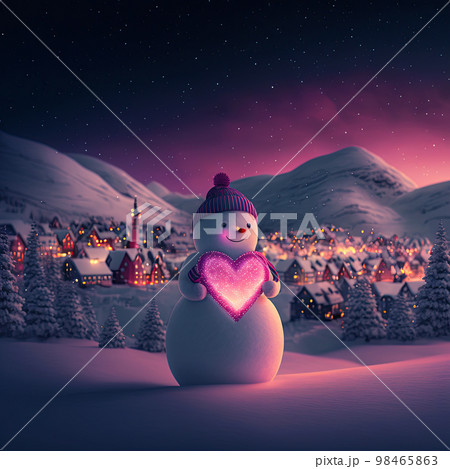 Snowman holding a heart. Valentines day snowman. Winter valentines day background. I love you card 98465863