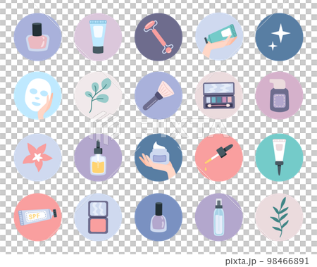 Instagram highlights, trendy cute cosmetics beauty and facecare concept icons. Set of website icons. Skin care products and decorative cosmetics icons in flat style. Vector illustration 98466891