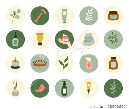Set of logo design templates, icons and badges for social media highlights with trendy cute ecological organic cosmetics beauty concept elements. Vector illustration 98466892