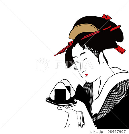 浮世絵 歌麿 アレンジしたイラスト おにぎりのイラスト素材
