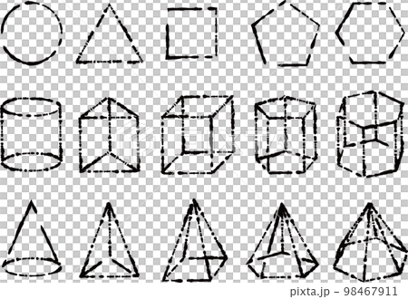 絵筆で書いた、数学などに使えるいろんな形の図形セット 98467911
