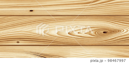 Panoramic light wood texture with knots, plank background - Vector 98467997