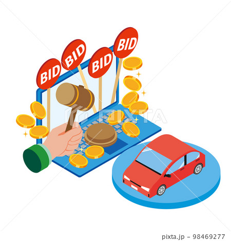 インターネットでのカーオークションのイメージイラスト 98469277
