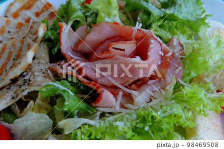 Caesar Salad Served With Meat On A Plate Detailed Photo 98469508