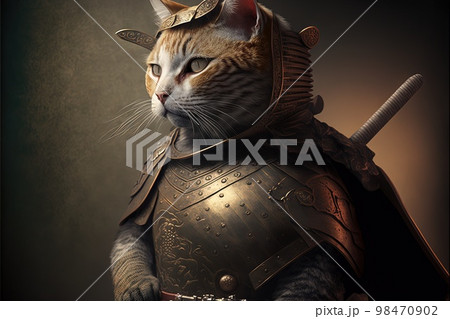 cat samurai illustration generative ai 98470902