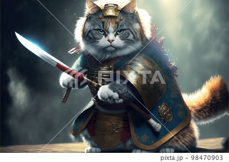 cat samurai illustration generative ai 98470903