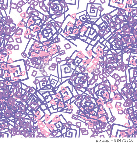Fantasy messy freehand doodle geometric shapes seamless pattern. Infinity ditsy scribble abstract card, layout. Creative background. Textile, fabric, wrapping paper. Grunge texture. 98471516