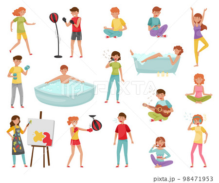 People Characters Revealing Stress with Different Activities Big Vector Set 98471953