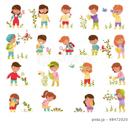 Cute Kid Characters Exploring Nature and Environment Big Vector Set Cute Kid Characters Exploring Nature and Environment Big Vector Set 98472020