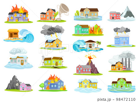 House Suffer from Natural Disaster and Cataclysm Big Vector Set 98472110