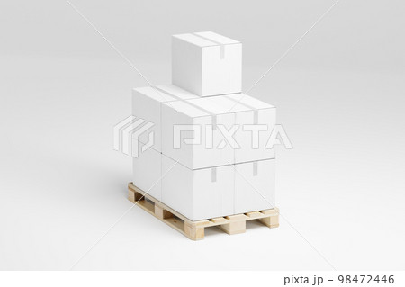 Mockup of cardboard boxes stacked on a pallet on editable background. 98472446
