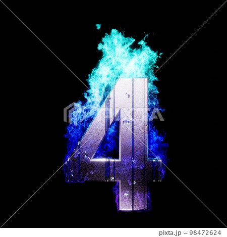 青い炎をまとった数字の4。燃える文字。 青い炎をまとった数字の4。燃える文字。 98472624