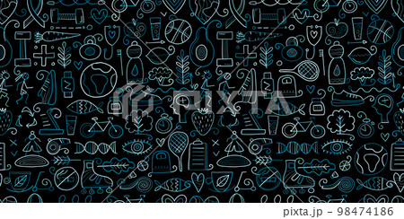 World health day. Seamless Pattern with healty lifestyle for your design. Vector illustration 98474186