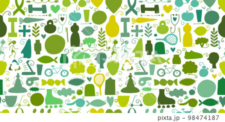 World health day. Seamless Pattern with healty lifestyle for your design. Vector illustration 98474187