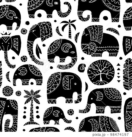Elephant family, ethnic ornament. Seamless pattern for your design 98474197