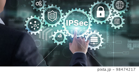 IP Security. Data Protection Protocols. Blue Technology Background. IPSec IP Security. Data Protection Protocols. Blue Technology Background. IPSec 98474217